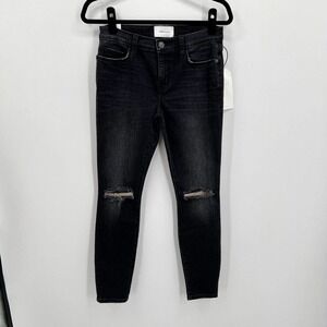 Current Elliott The Stiletto Skinny Jeans Black Wash Distressed Stretch Mid Rise
